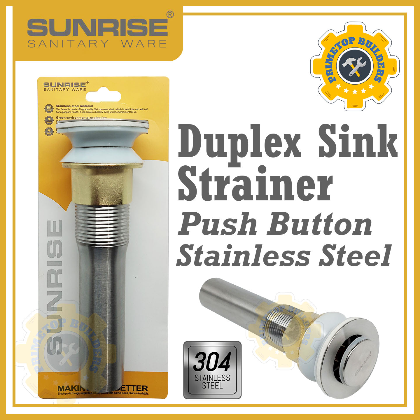 SUNRISE Duplex Sink Strainer Push Button Type S9004 Heavy Duty / 304