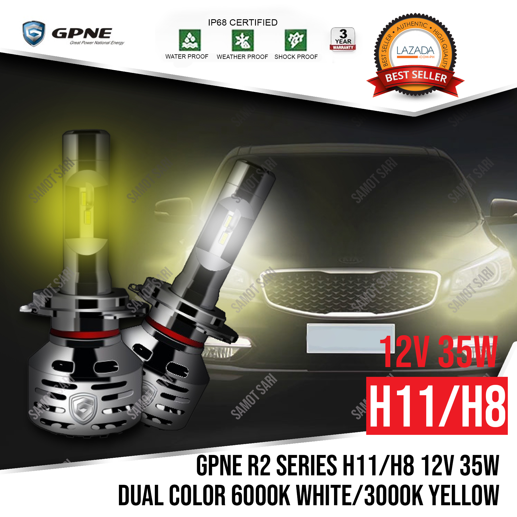 GPNE LED Headlight Bulbs R2 Series H11 Dual Color LED Headlight Bulbs