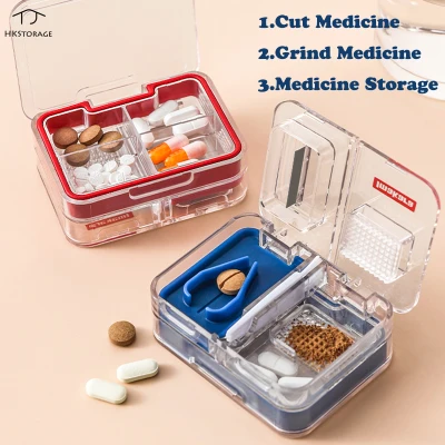 HKStorage Medicine Cutter, Medicine Storage Box, Portable Small Mini Grinding Divider, Dispensing Pill Box, Medicine Dispenser, Pill Cutting Artifact