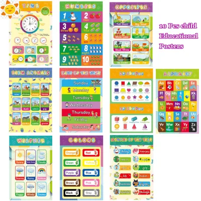Educational Preschool Posters 10PCS Charts for Preschoolers Toddlers Kids Kindergarten Alphabet