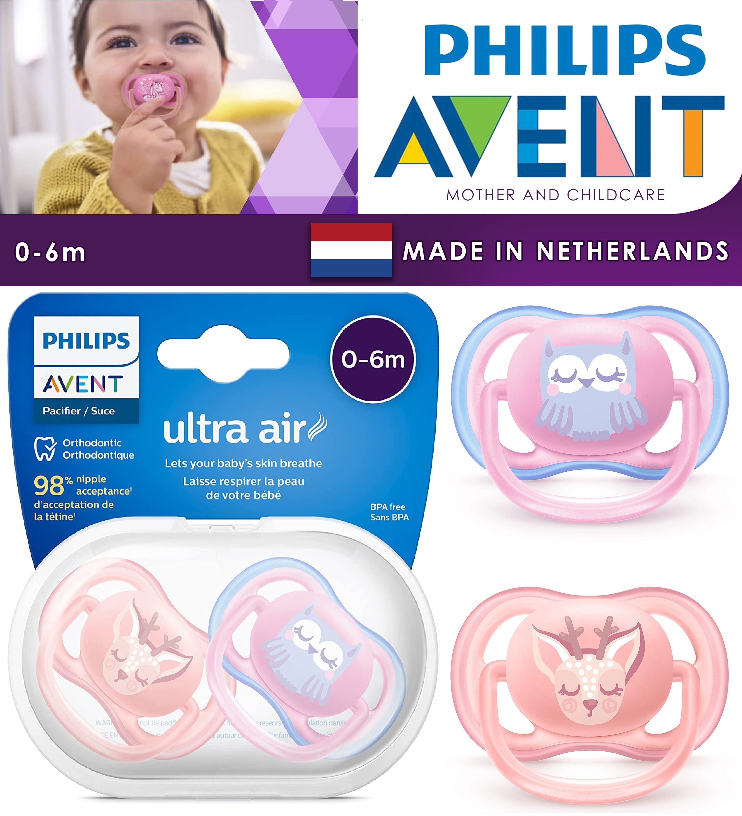 Philips Avent Ultra Air Orthodontic Pacifier, 0-6 months pacifiers
