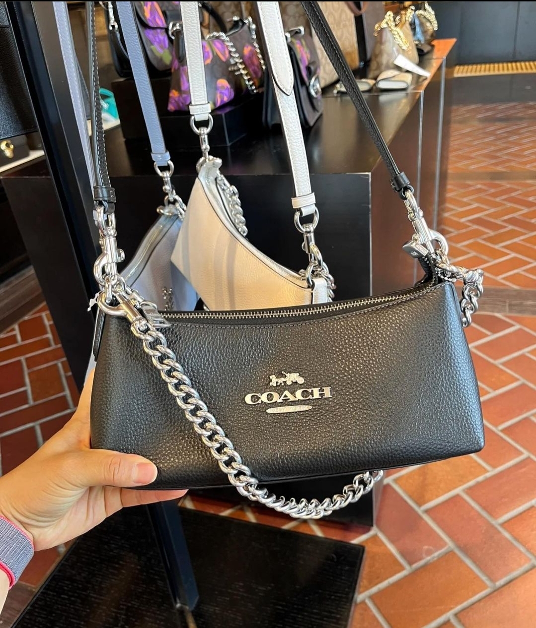 Coach CL407 Charlotte Shoulder Bag in Black Refined Pebble Leather