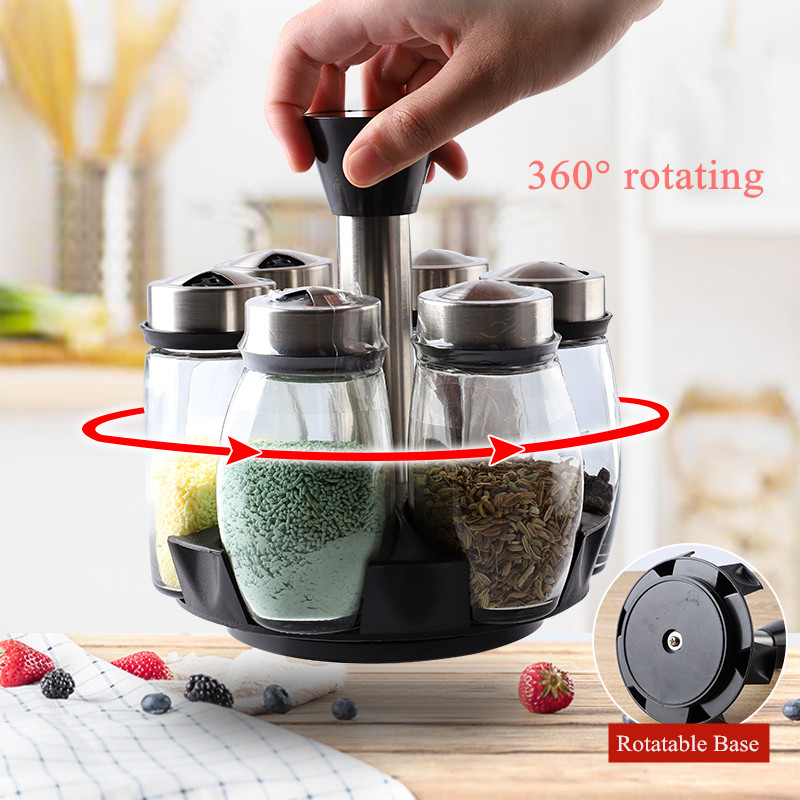 7pcs Rotating Kitchen Seasoning Bottle Set