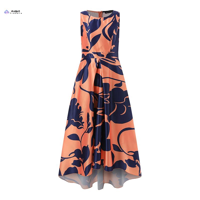 ZANZEA Womens Sleeveless Elegant Printed Long Dress Asymmetrical Hem A-Line Maxi  Dresses