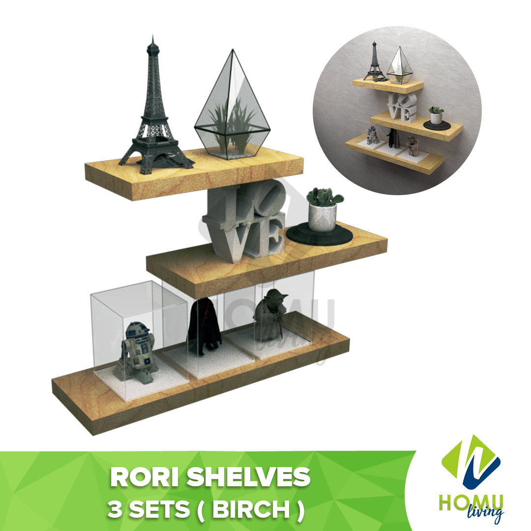 Homu Rori Shelves 3 pcs Set 30cm/40cm/50cm (2.5cm x 15cm) Wooden
