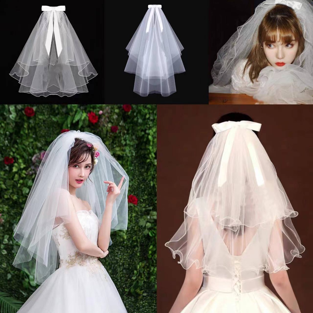 EMS fashion Bridal Veil with Bow Pearl Diamond Bride To Be Gift