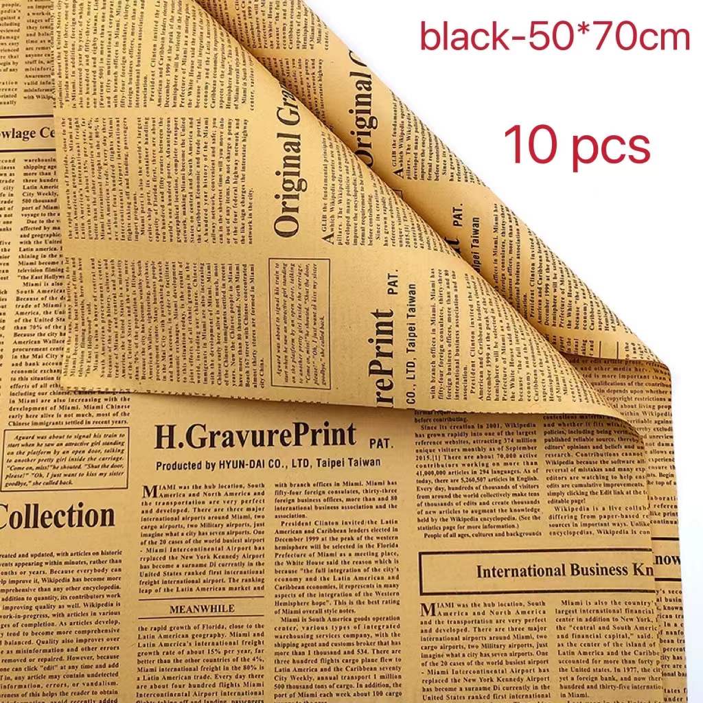 50*70cm Flower Packaging Material Retro Kraft Paper English Newspaper  Bouquet Gift Wrapping Paper