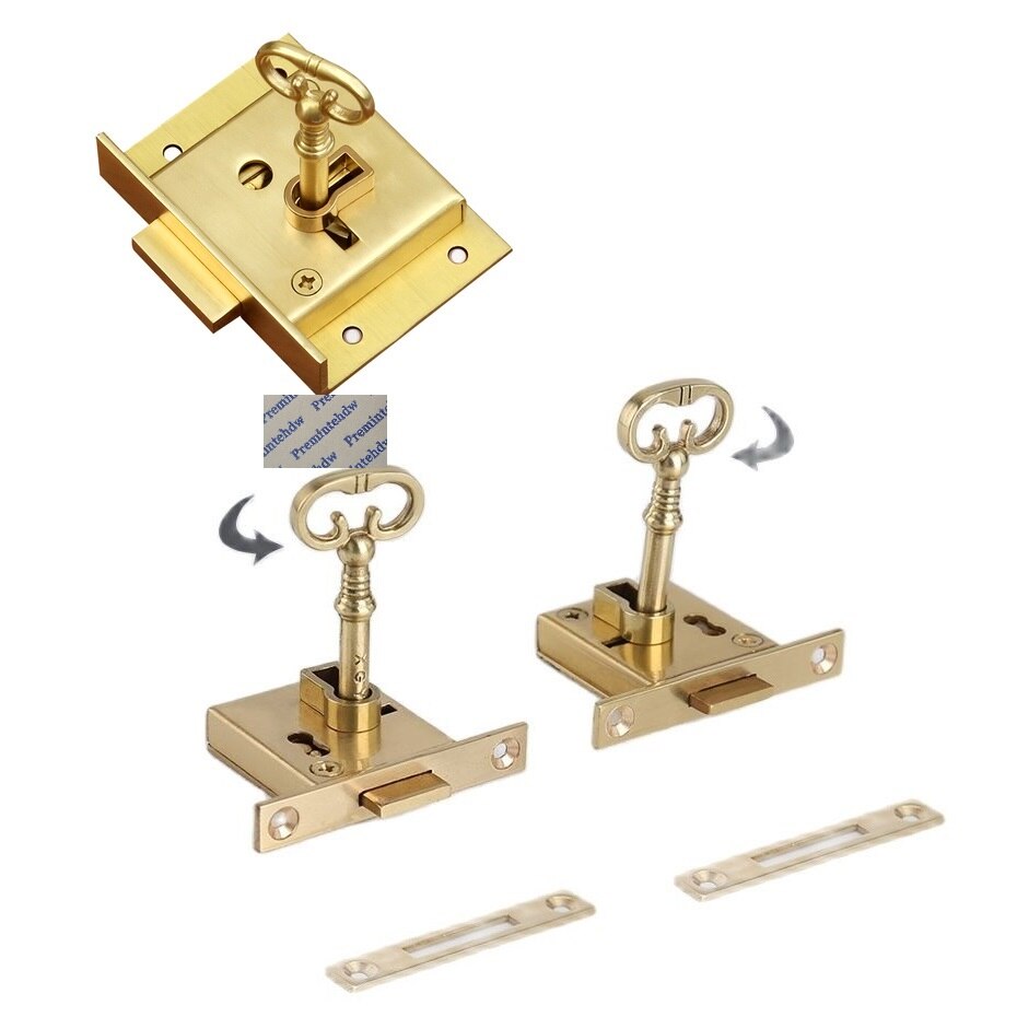 Classic Antique Brass Cabinet Drawer Case Box Lock With Scepter Key