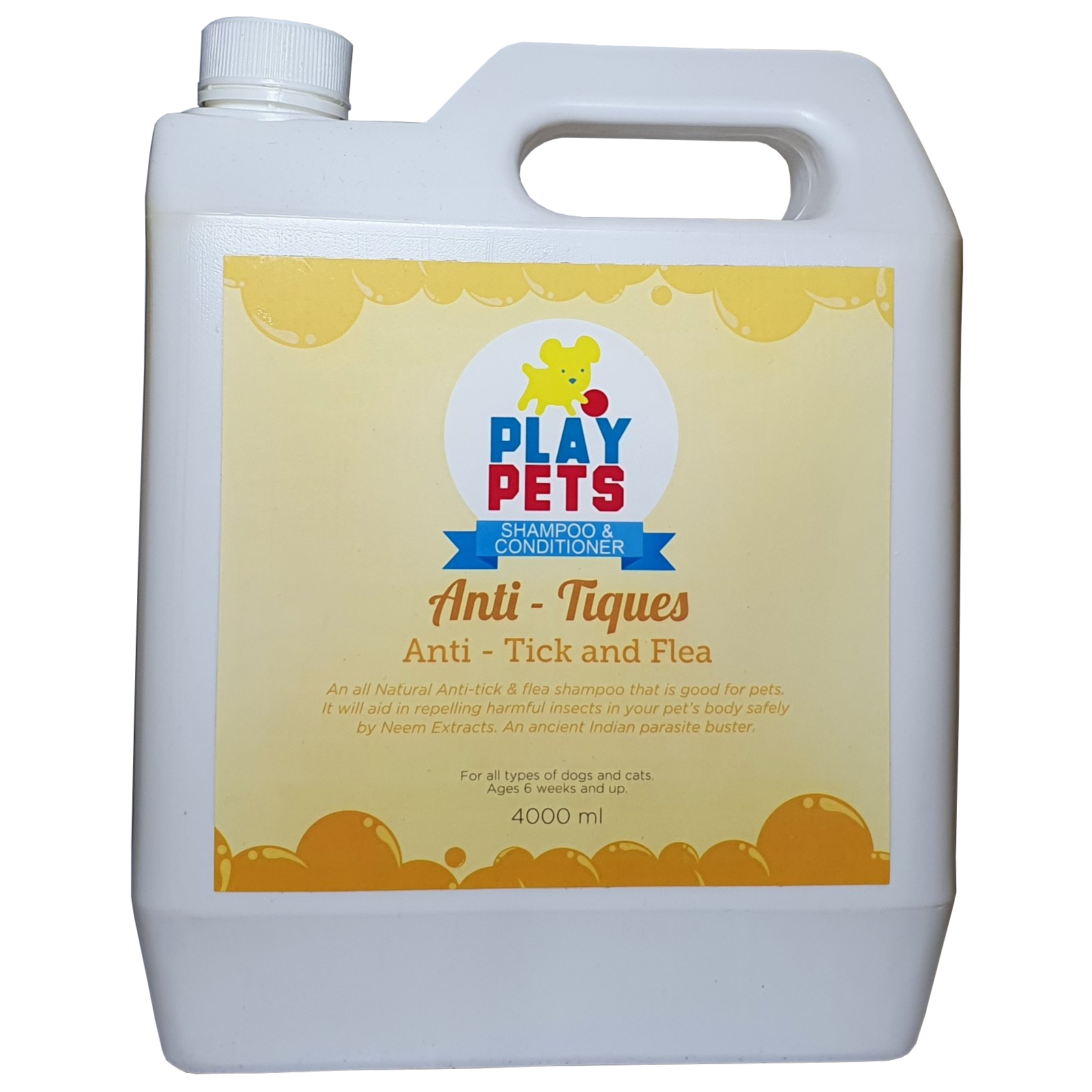 Playpets Anti Tiques Anti Tick Flea Shampoo Conditioner with Neem Extract 4 000 mL Pet Shampoo Pet Conditioner Dog Shampoo Cat Shampoo Organic Shampoo Safe Pet Shampoo Dog Conditioner Cat Conditioner ...