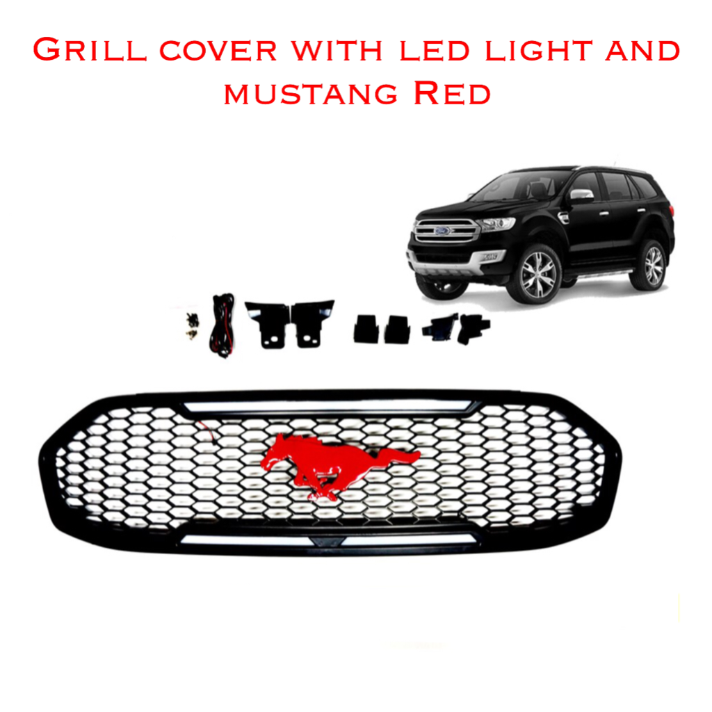 OCPA CAR FRONT GRILL COVER FOR FORD EVEREST WITH LED LIGHT AND MUSTANG