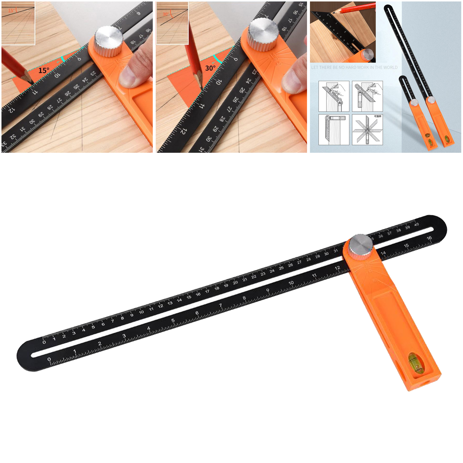 Baoblaze Multifunctional Sliding T-Bevel Gauge Level for Carpenter Architect Engineer