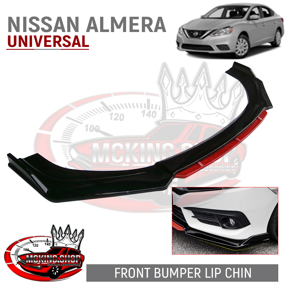 Nissan Almera Universal Front Bumper Lip Chin Body Kit Glossy Black with Red Lip Lazada PH