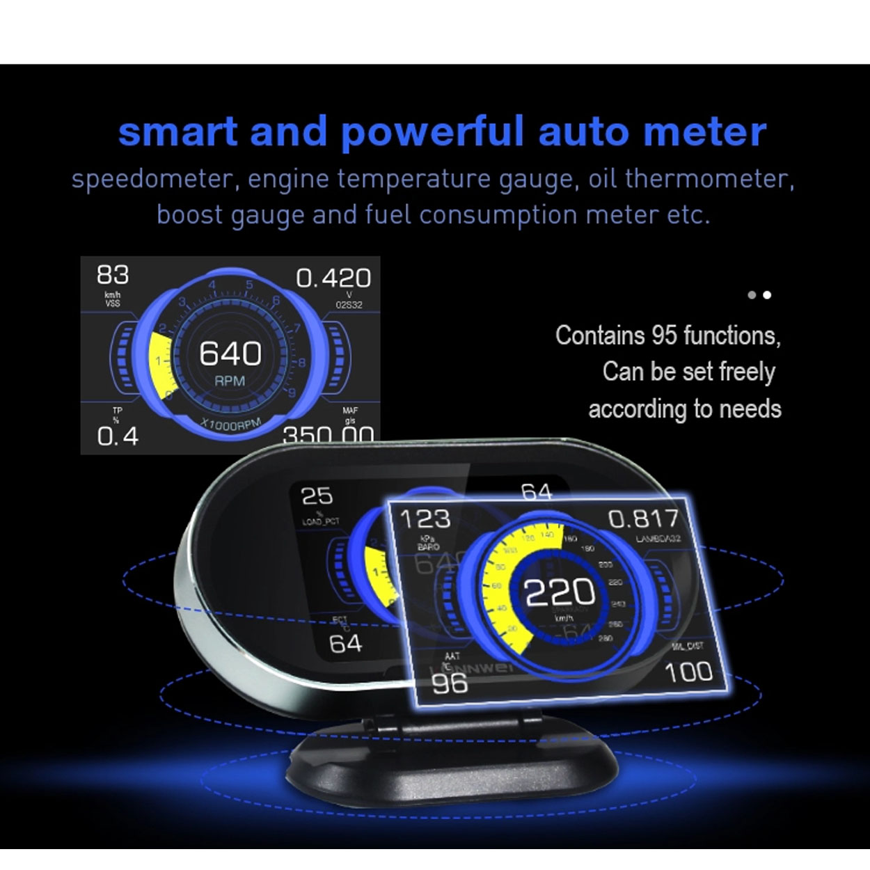 ESTONE KW206 Universal Car HUD Display Digital OBD2 Gauge HUD with OBD ii  Scanner Speed Engine Coolant Temperature Fuel Consumption Digital  Speedometer Mileage Overspeed Voltage Faulty Code Alarms 