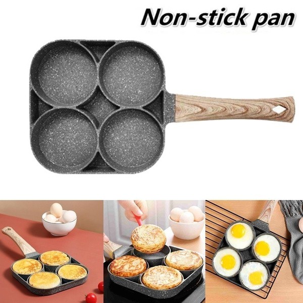 4 Holes Non-stick Egg Fry Pan Pancake Maker Egg Burger Pan With Wooden  Handle