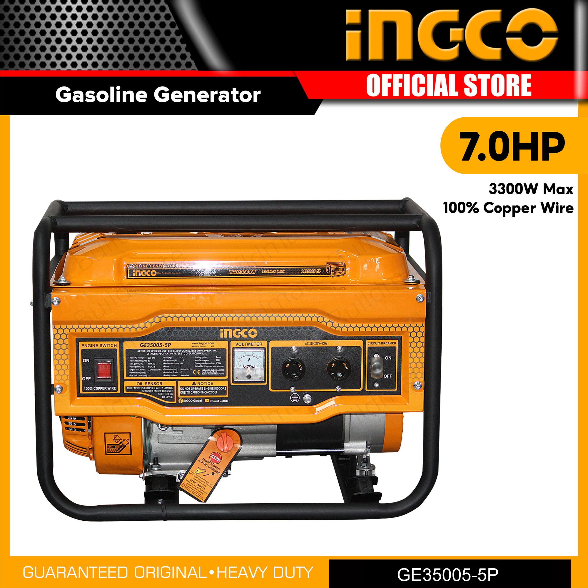 Ingco GE35005-5P Industrial Gasoline Generator 3.5KVA 4-STOKE ENGINE ...