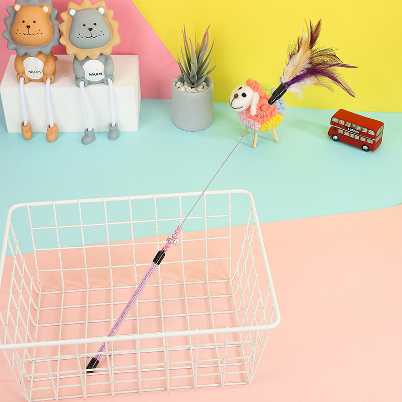 Pet Cat Toys Kitten Puppy Teaser Bell Feather Stick Rod Funny Cat Stick
