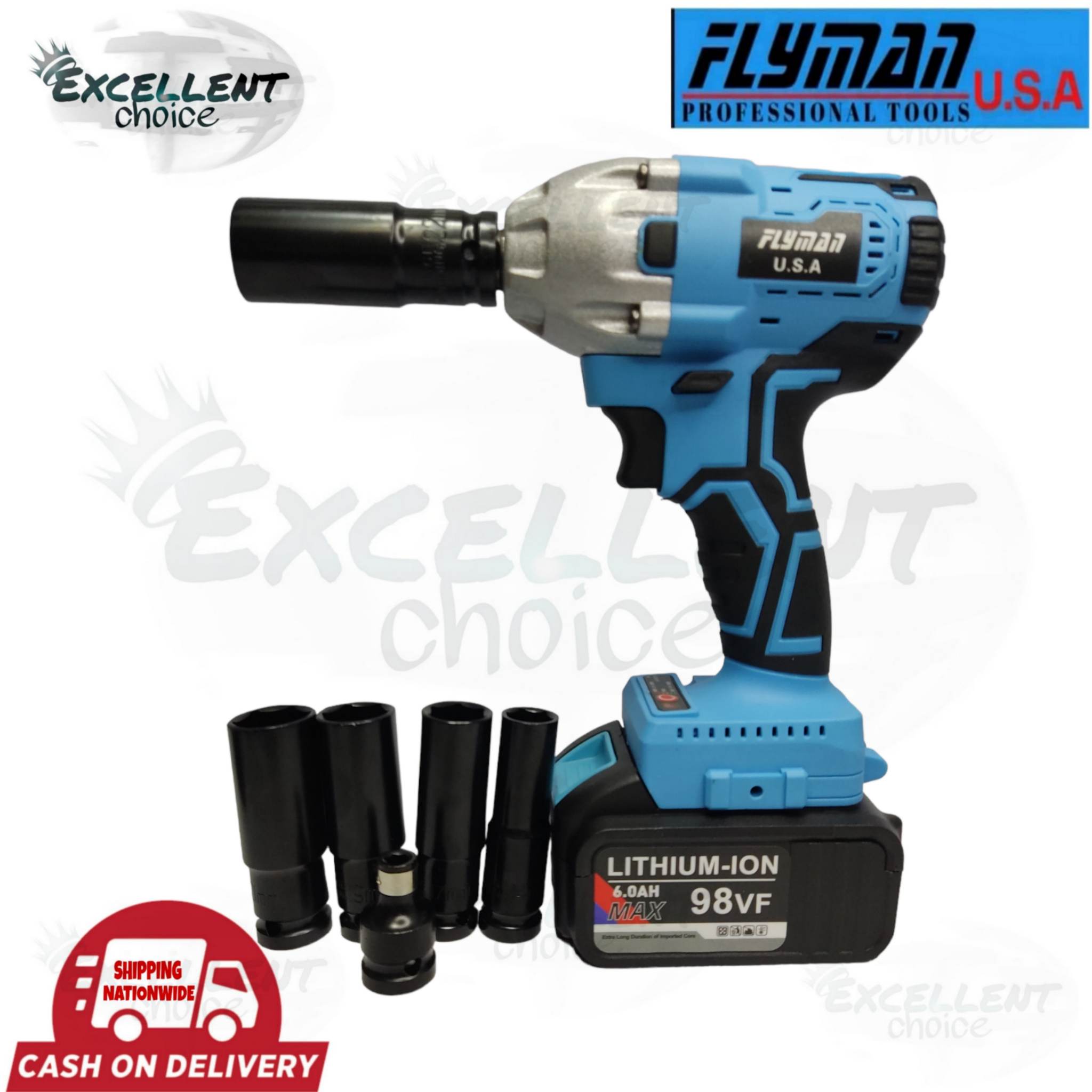 Flyman USA Cordless Impact Wrench 1 2 Drive 98volts Brushless W Dual