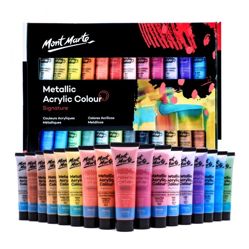 Mont Marte Signature Acrylic Paint Set, 48 Colors x 36 ml, Semi-Matte  Finish, Suitable for Canvas, Wood, MDF, Leather, Air-dried Clay, Plaster
