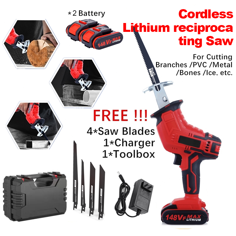 【Free 4 Blades】Cordless Reciprocating Saw Electric saw Electric Saber