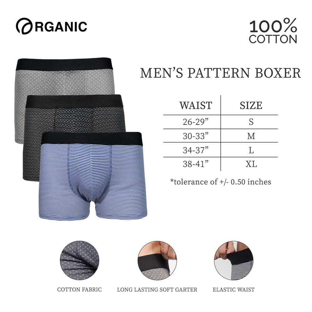 Organic Printed Boxer Brief for Men Short Set of 3 Assorted Colors