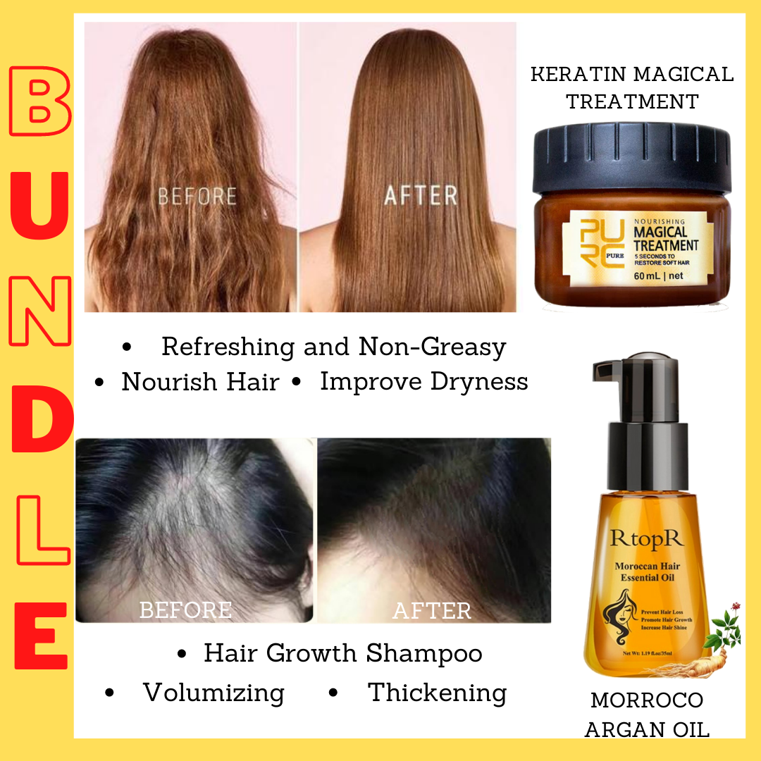 BEST SELLING BUNDLE AUTHENTIC (Magical Hair treatment mask+Natural Morocco  Argan Oil for Hair) 5 seconds Repairs damage restore soft hair, Pure  Keratin Hair Mask and Make Straight Shiny Well-groomed Look, Dry and