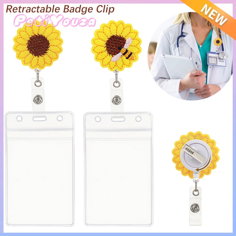 PETIYOUZA Teacher Sunflower Creative Retractable ID Badge Reel Alligator Clip  Card Holder Name Tag Holder