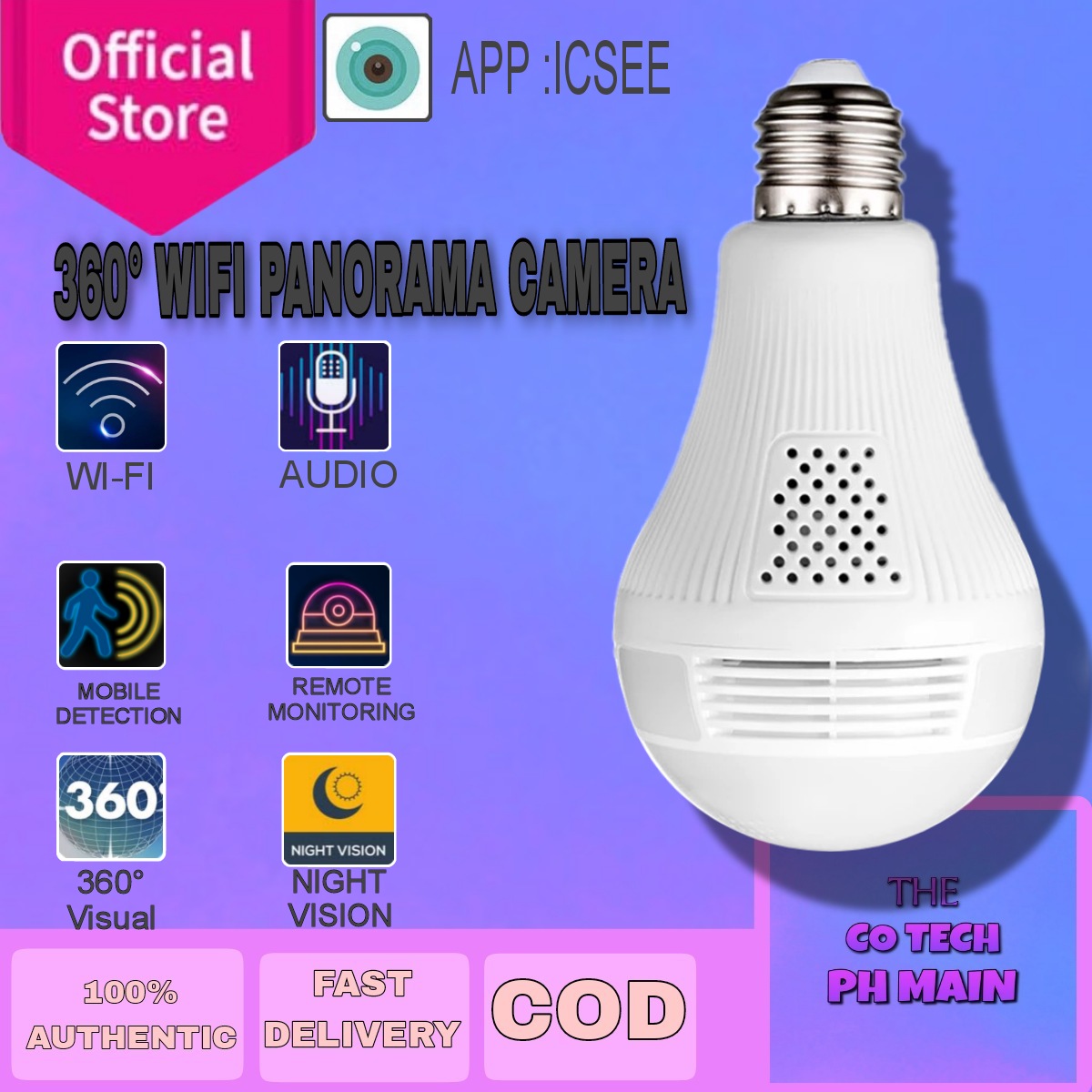 TCT ICSEE CCTV IP Panorama Bulb Camera H220L 360 Degree Spy Light Bulb