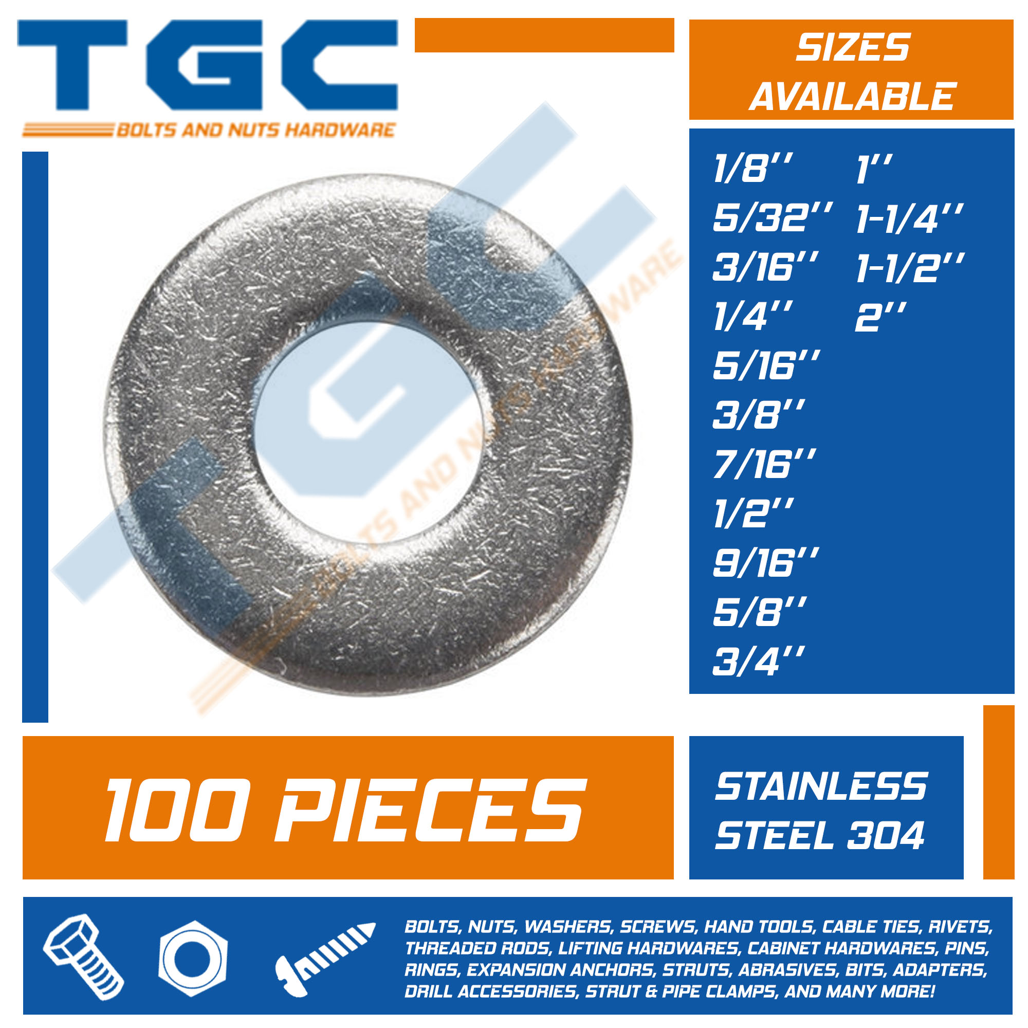 100PCS 1/8 to 1 inch M3 , M4 , M5 , M6 , M8 , M10 , M12 , M14 , M16