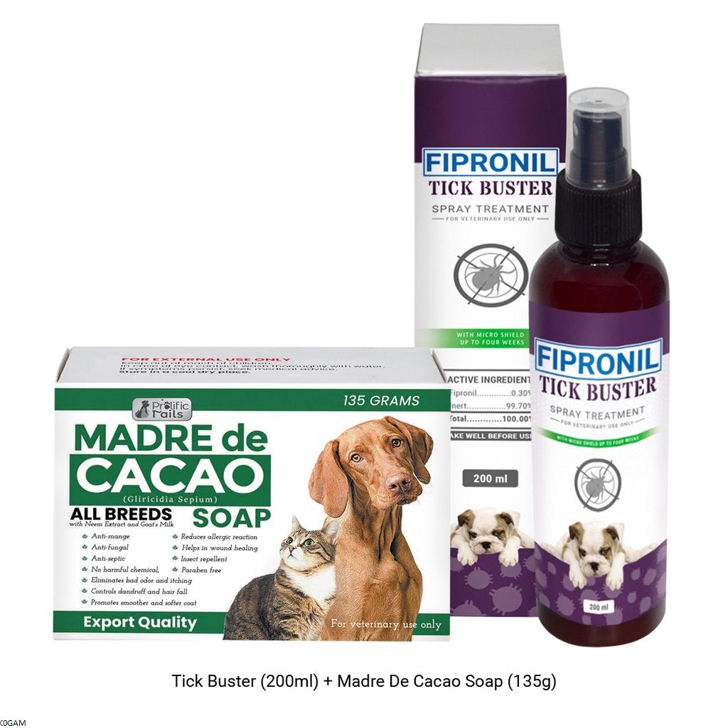 dog soap anti tick and flea FIPROTick Buster Fipronil Treatment Spray 200mL with Madre de Cacao