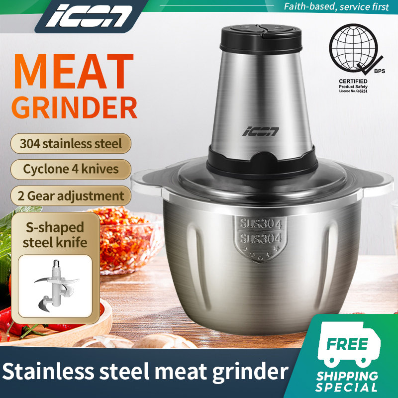ICON Meat Grinder 2L Capacity Food Processor Chopper Stainless Steel Blade  Multi-function Electric Food Grinder Two Speed Adjustment Fast Meat Grinder 