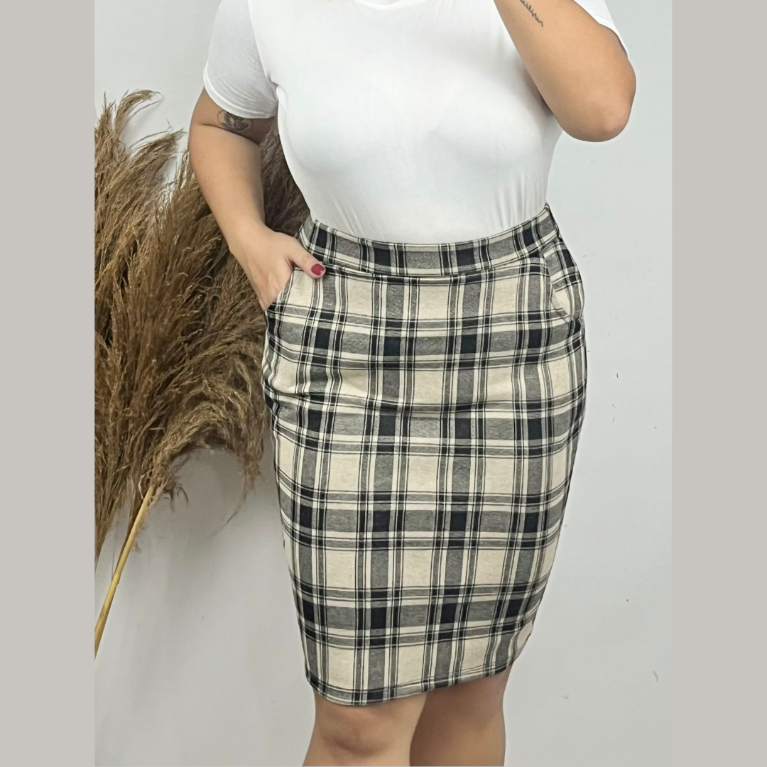 Checkered Skirt Plus Size White Skirt 5xl Plus Size Plaid Pencil
