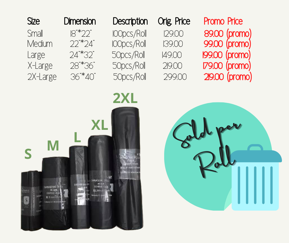 Black Trash Bag garbage bag ( S, M, L, XL,XXL) Sold per rolls Lazada PH