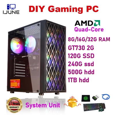 Gaming Cpu System Unit Computer Set Gaming Pc Cpu Desktop Computer AMD A8 7600 Series Quad-Core Up To3,8 GHZ With 8G/16G Memory 120G 240G ssd 500g 1T hdd DIY Desktop computer with RGB LED fans