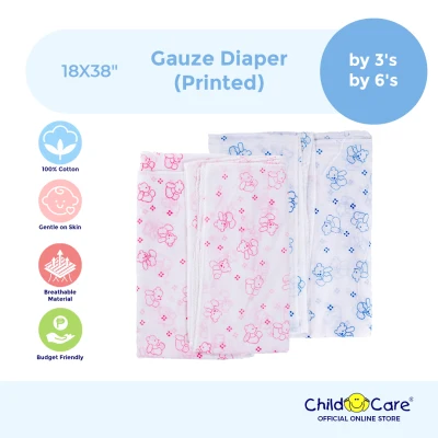 Child Care Printed Cloth Diaper, 18X39, (Lampin) (100% Cotton) (Absorbent) (Reusable) (3 Pack) (6 Pack)