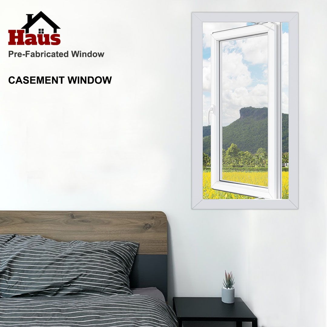 Haus Prefabricated UPVC Casement Window Ordinary LockUsing 6mm Clear Glass Roll up screen