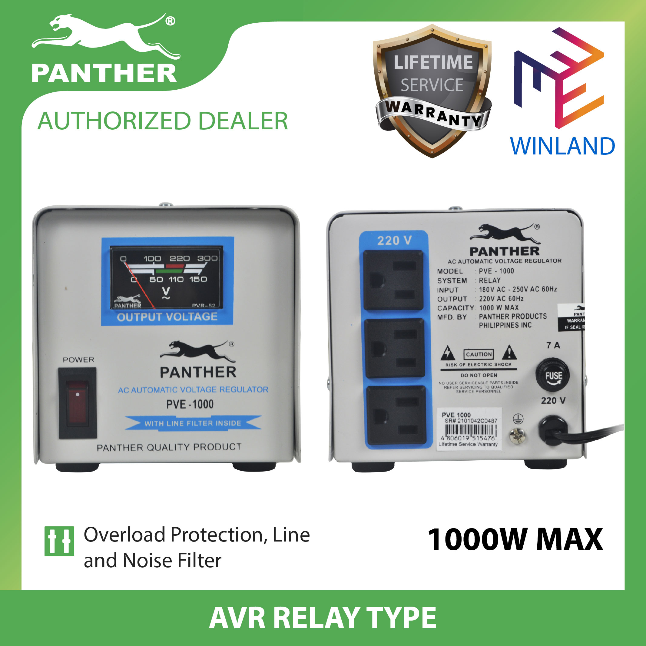 PANTHER by Winland PVE 1000 AVR Relay Type, 220V AC Output, Automatic