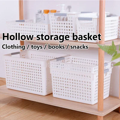 Useful Plastic Kitchen Bathroom Storage Basket Portable Snacks Cosmetics Organizer sundries snack storage bath basket（white)