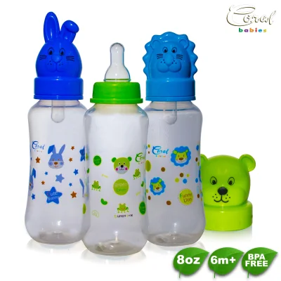 Coral Babies 8oz Clear Feeding Bottle with Character Hood