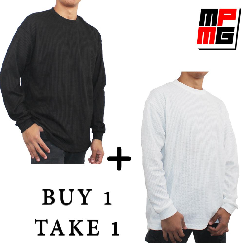 MPMG Buy 1 Take 1 Long Sleeve Pullover T Shirt Waffle Knit