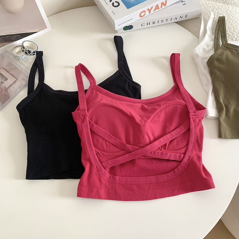 Women Sexy Backless Camis Underwear Padded Bra Fixing Cup Cross