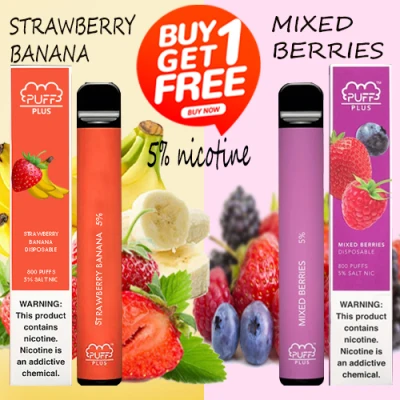 BUY 1 TAKE 1 Puff Plus Disposable Pod Device Electronic Cigarettes 5% Saltnic 800 Puffs (STRAWBERRY BANANA + MIXED BERRIES)