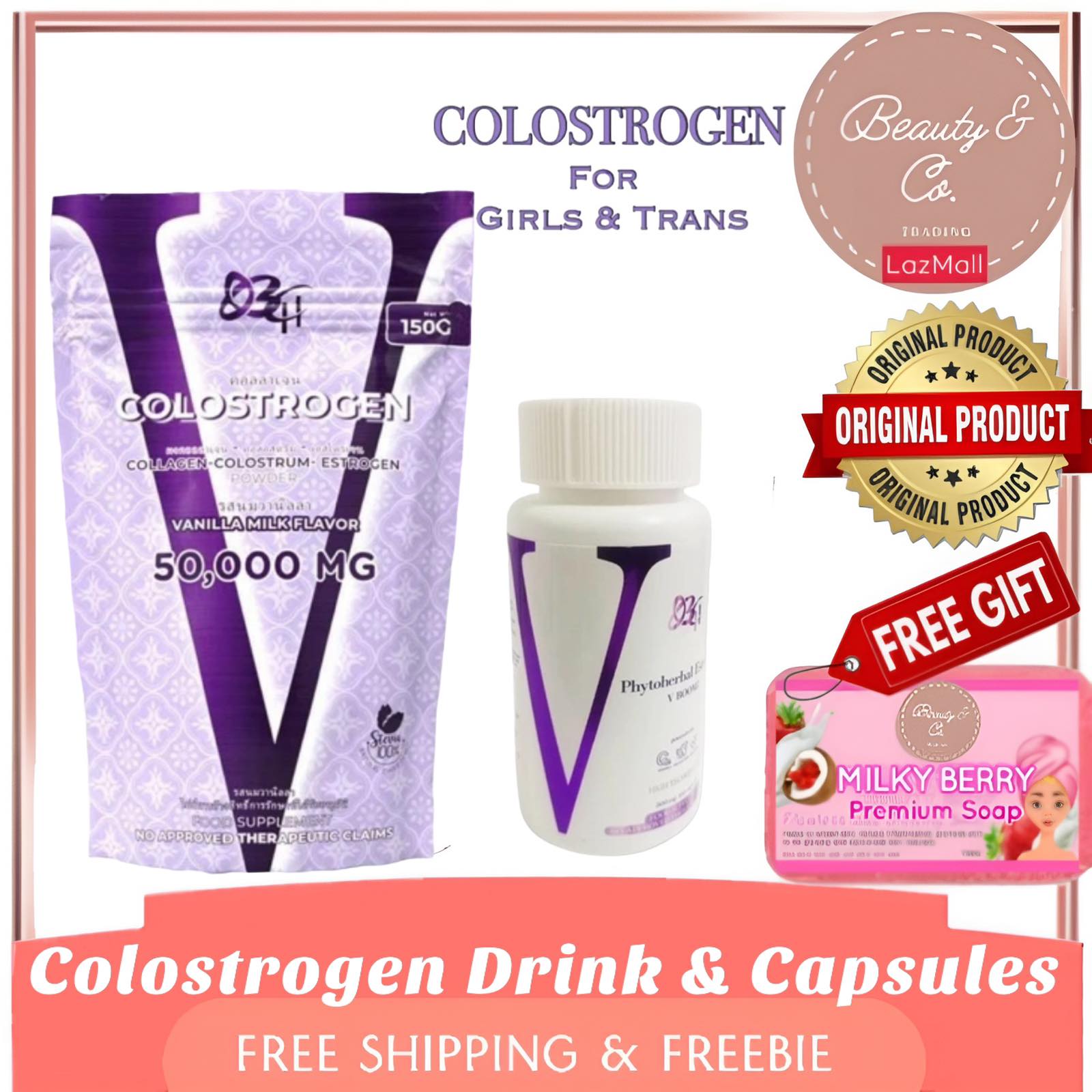 V Colostrogen Vanilla Milk Powder 50,000mg | V Bloomz 100 Capsules