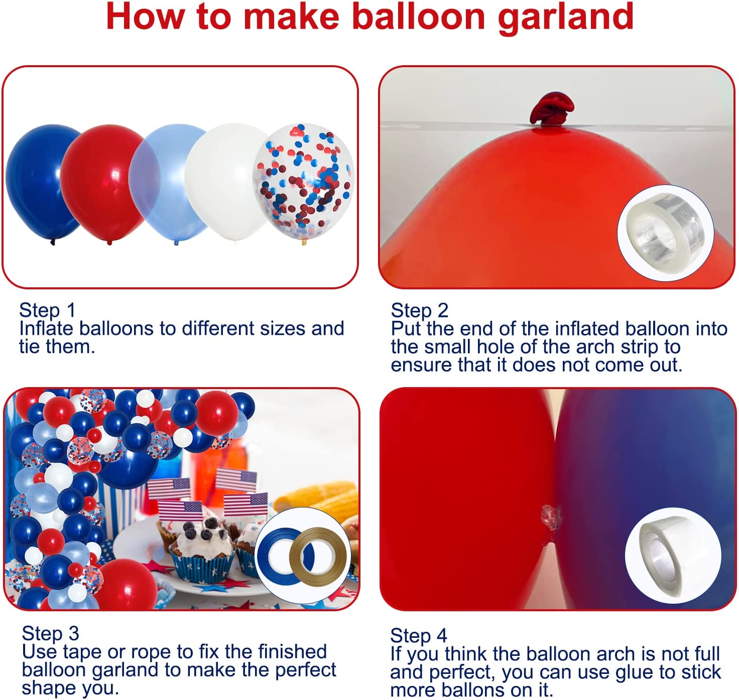 Navy Blue Red White Balloon Garland Arch Kit,Nautical Baseball