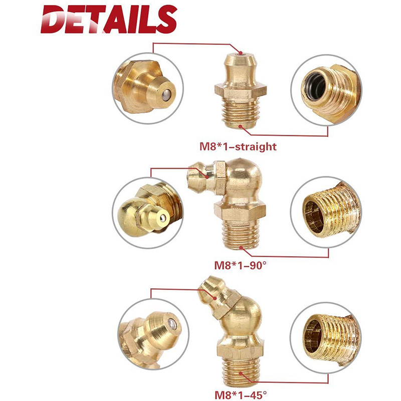Lot Of 5 – M4 Metric 45° Brass Grease Zerk Nipple Fittings – For Grease Gun