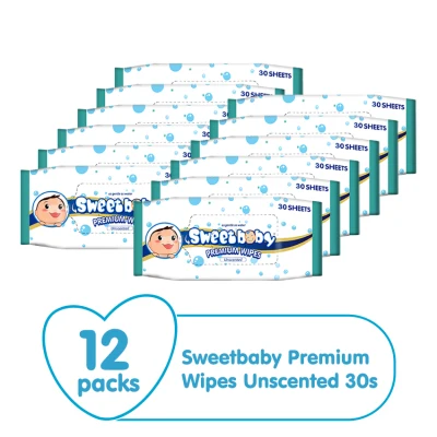 Sweetbaby Premium Wipes Unscented 30s (12 packs)
