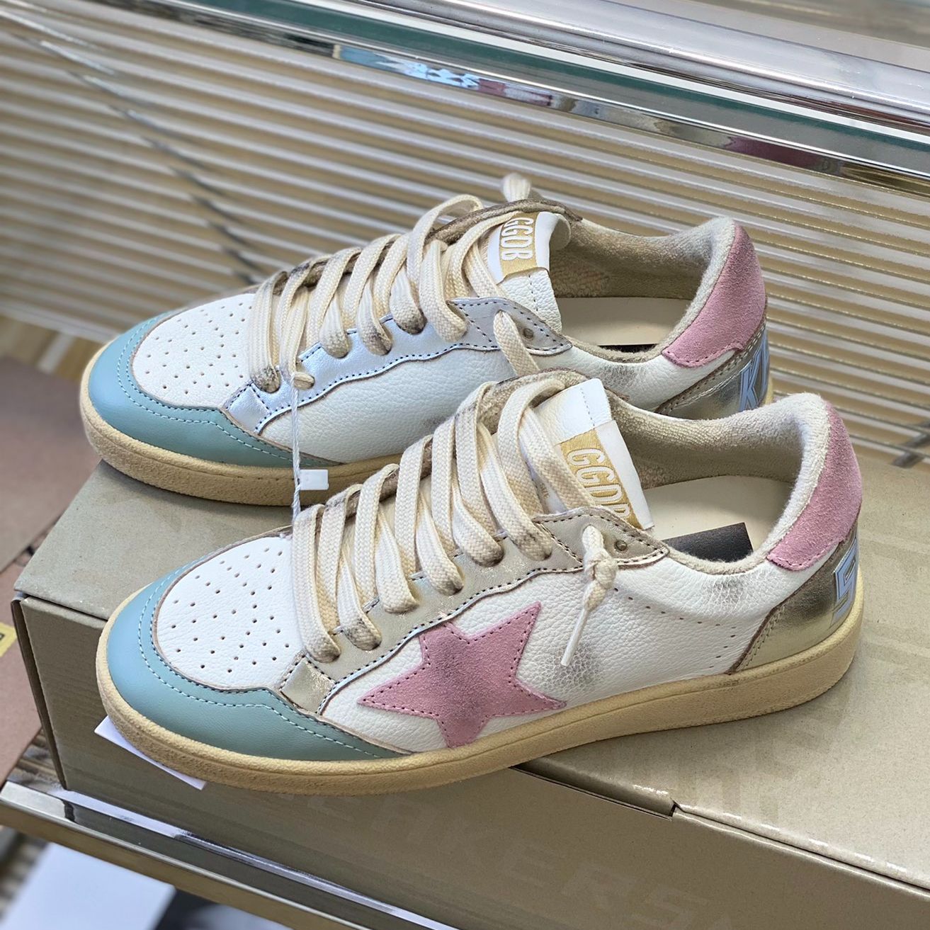 Golden Goose GGDB BALLSTAR Pink Star Dirty shoes Classic vintage