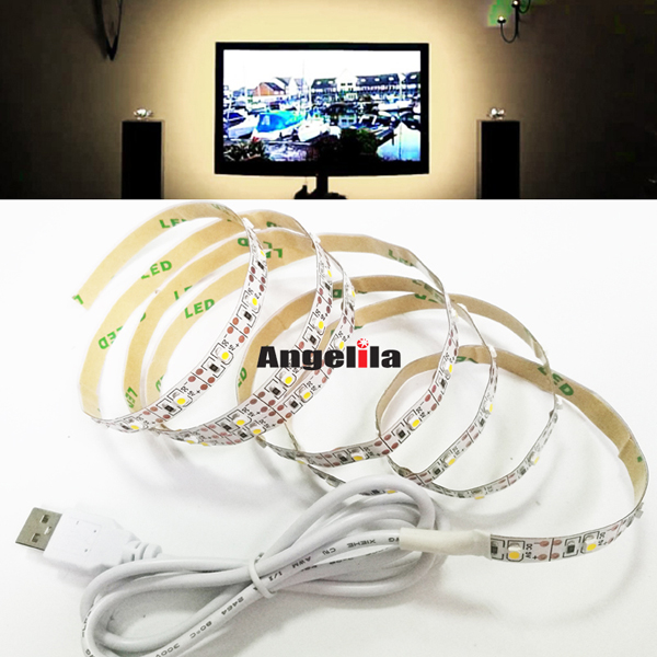 Angelila 5V LED Strip Lighting 5Meter White USB Cable Tape Lamp for LED  monitor TV PC Background Lighting