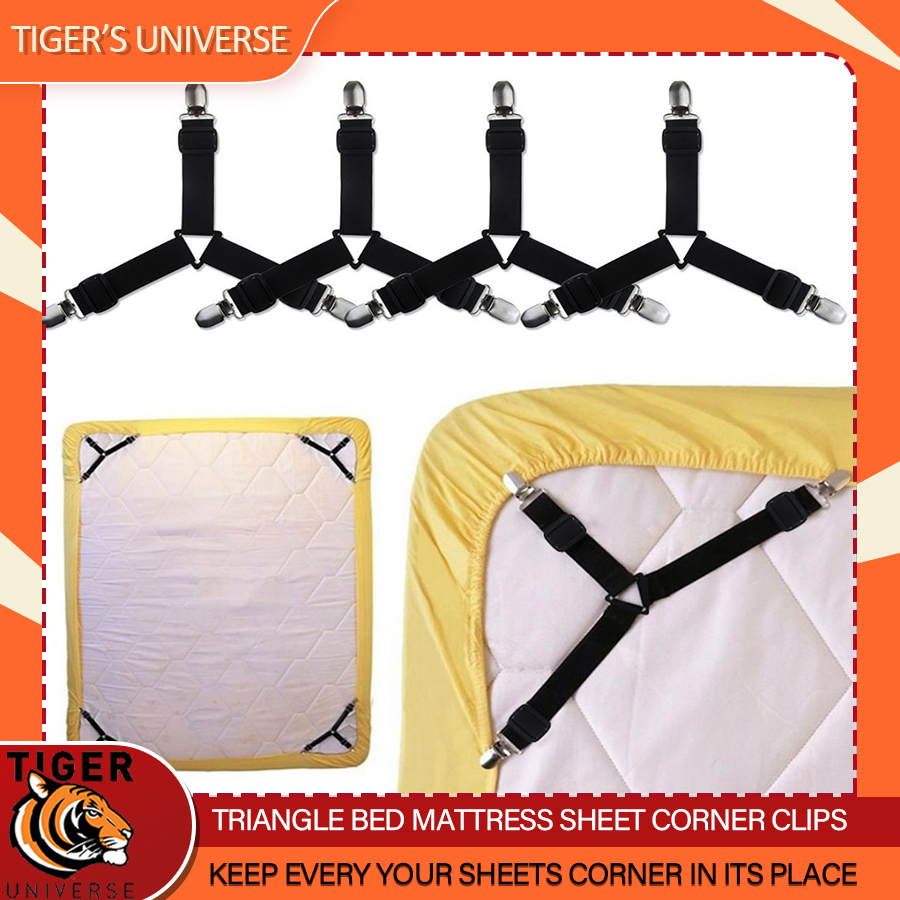 Triangle Bed Mattress Sheet Corner Clips 4pcs Grippers Adjustable
