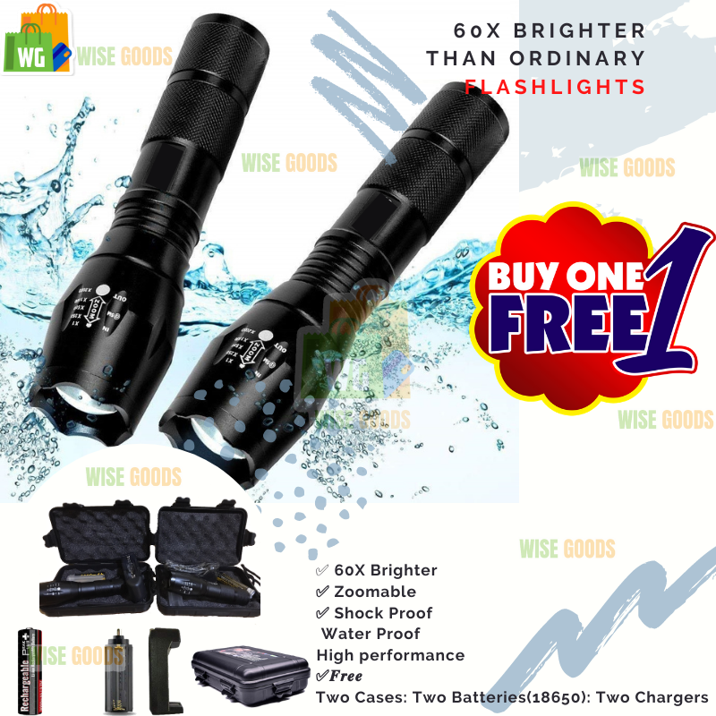 HOT] High Powered 60x Brighter Flashlight Water Resistant Rechargeable Tactical  Flashlight Complete SET LED BUY1TAKE1 Wise Goods Ultrabright Flashlight  Torch Lamps Powerful Outdoor Hunting Lighting Telescopic Military Grade  Flashlight Lazada PH