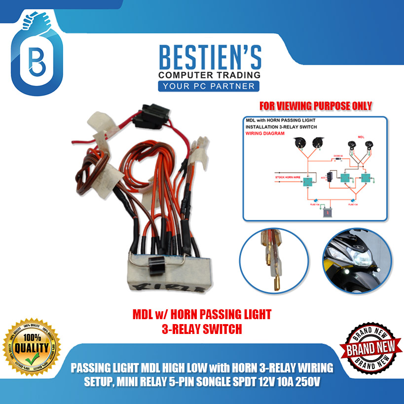 PASSING LIGHT MDL HIGH LOW with HORN 3RELAY WIRING SETUP, MINI RELAY 5